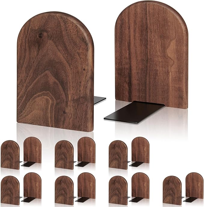 Book Ends,8 Pack Large Bookends Wood Book Ends Universal Economy Bookend (8, Large)