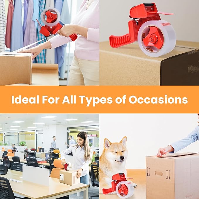 Packing Tape with Dispenser, 2.6mil Thick, 1.88" x 55yd Heavy Duty Packaging Tape Clear Adhesive Box Tape for Carton Sealing, Moving, Shipping