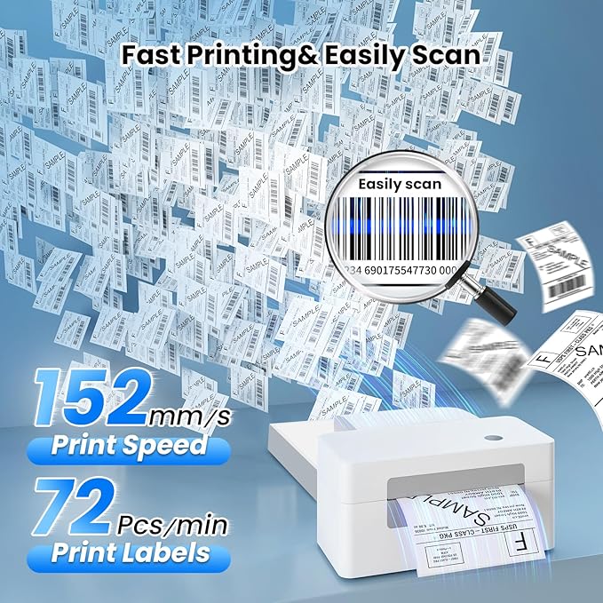 vretti Bluetooth Shipping Label Printer - 4x6 Thermal Printer for Shipping Packages and Small Businesses, Label Printer Supports Android/iPhone/Windows, Compatible with Shopify, Ebay, USPS, Amazon