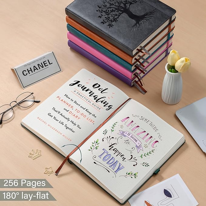 ZXHQ B5 Dotted Journal-150 gsm Thick Paper 256 Pages, Dot Grid Notebook, Tree of Life Design, Fine Inner Pocket - 7.7" × 10" Dark Green