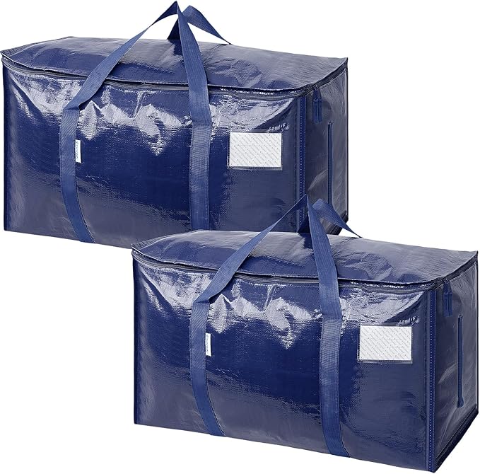 TICONN 2 Pack Extra Large Moving Bags with Zippers & Carrying Handles, Heavy-Duty Storage Tote Moving Boxes for Space Saving (2 Pack, Navy)