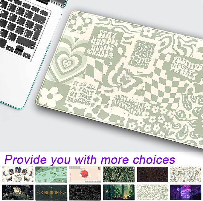 Boho Aesthetic Desk Mat Beige Retro Hippie Boho XXL Large Extended Gaming Green Sage Mouse Pad Women Gamer Girl Work Office Computer Deskmat Mousepad Laptop Keyboard Mat Desk Pad 31.5x15.75 in