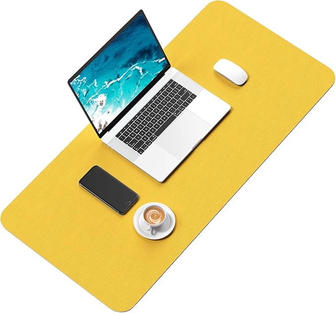 Hsurbtra Desk Pad, 30" x 14" PU Leather Desk Mat, XL Extended Mouse Pad, Waterproof Desktop Blotter Protector, Non-Slip Ultra Thin Large Laptop Keyboard Writing Mat for Office Home, Yellow