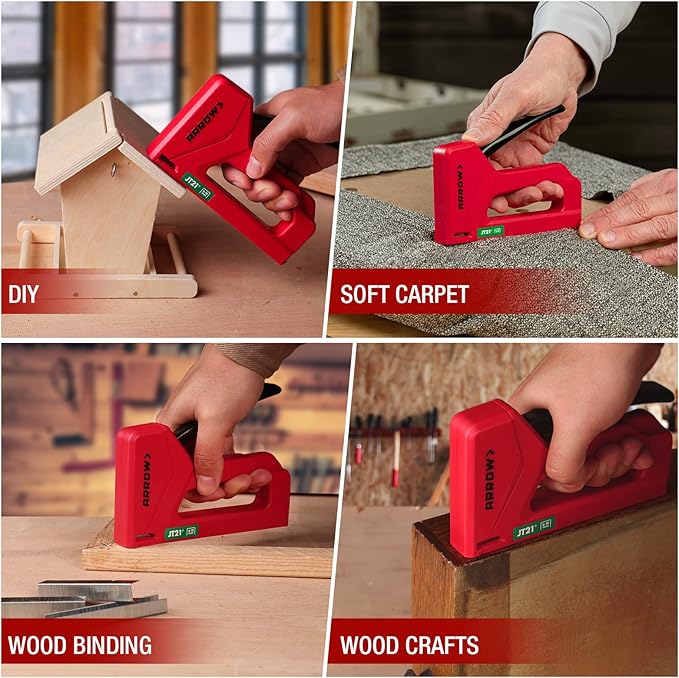 Arrow Light Duty Staple Gun, Lightweight Upholstery Stapler Kit for Wood with 1000 JT21 Staples, Plastic Housing Tacker for Crafts, Fabric, DIY, Household