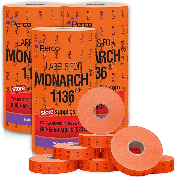 Perco Red Sale Labels Pricing Labels for Monarch 1136 Price Gun – 3 Sleeves, 24 Rolls Value Pack - 42,000 Price Marking Labels – with Ink Rolls Included