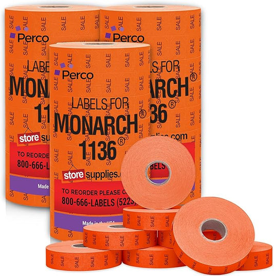 Perco Red Sale Labels Pricing Labels for Monarch 1136 Price Gun – 3 Sleeves, 24 Rolls Value Pack - 42,000 Price Marking Labels – with Ink Rolls Included