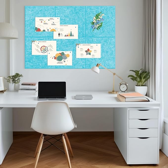 AKTOP Cork Board Bulletin Board 24"x36", 6 Pack Removable Felt Cork Board Tiles for Wall, Large Corkboard Notice Pin Board for Office, School & Home,24 Safe Adhesive Tabs, 20 Push Pins, Baby Blue