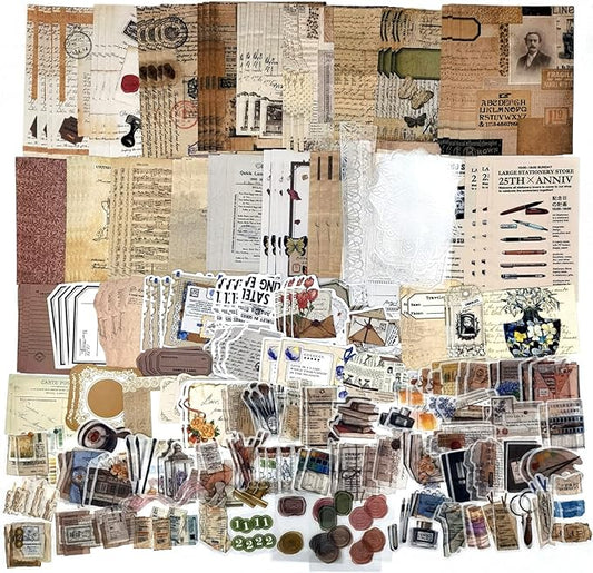260PCS Vintage Journaling Scrapbooking Supplies Scrapbook Sticker Paper Ephemera Pack for Bullet Junk Journal Planners Collage Craft Notebooks Album (Pen Ink and Letter)