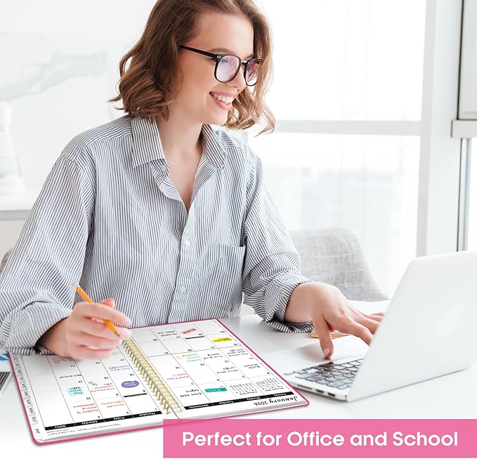 2026 Planner, Weekly and Monthly Calendar Planner, January 2026 - December 2026, Hardcover 2026 Calendar Planner Book with Tabs For Women & Men, Inner Pocket, Spiral Bound, Perfect for Office Home School Supplies - A4 (8.5" x 11"), Berry Pink