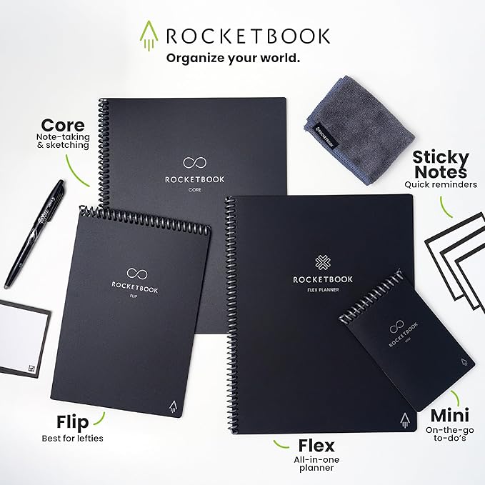 Rocketbook Flex Reusable Planner, Smart Undated, Daily, Weekly, Monthly, Annual Calendar Templates, Letter Size 8.5x11, Navy Blue (Pack of 1)