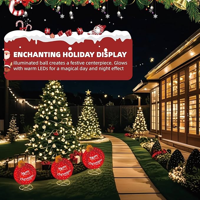 2-Pack Lighted Pop-Up Christmas Ball with 180 LEDs & 8 Light Functions, Holiday Yard Decor，Outdoor Christmas Decorations