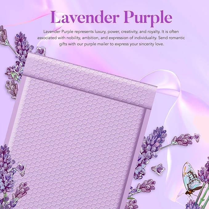 Fuxury Large Bubble Mailers 10.5x16" 40 Pack Self Seal Padded Envelopes Waterproof Mailing Envelopes Bubble Padded Mailers for Packaging, Small Business #5 Lavender