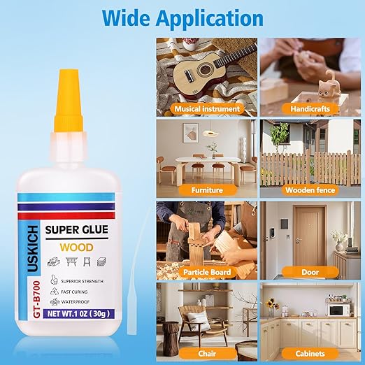 Super Glue for Woodwork with Anti Clog Cap. 6 x 1 fl oz,CA Glue - Clear Adhesive Cyanoacrylate Glue for Furniture, Garden, Crafts, DIY, Metal to Wood, Quick Dry