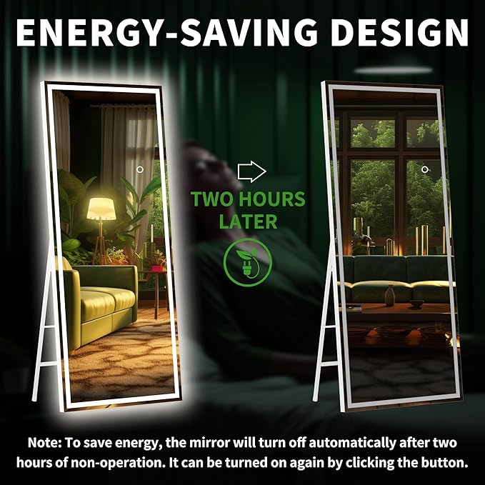 Hasipu Full Length Mirror with Lights, 79" x 32" LED Lighted Floor Standing Mirror, Full Body Dressing Hanging Mounted Mirrors, Dimmable, Tempered Glass, Safe to Use, Square White