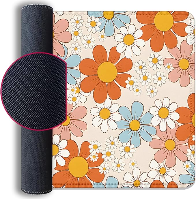 Vintage Floral Mouse Pad Daisy Desk Pad,Retro Flower Mouse Mat,Extended Gaming Mouse Mat,Stitched Edges Non-Slip Waterproof Rubber Base Mous Mat for Office Home Work Game Desk Pad(27.5X11.8 in)