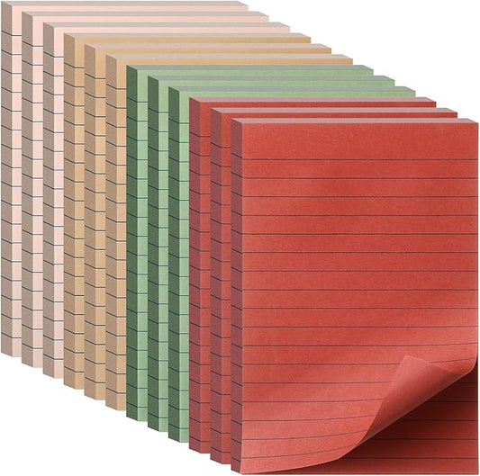 12 Pads Retro Color Boho Sticky Notes 4x6 with Line, Lined Self Stick Notes Pads Boho Office Supplies, Vintage Aesthetic School Accessories 50 Sheets/pad