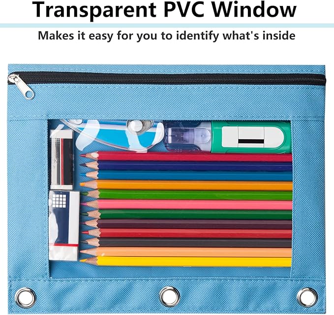 Forvencer 24 Pack Pencil Pouches for 3 Ring Binder, Smooth Zipper 3 Ring Binder Pencil Pouch, Multi-Color Pencil Case for Binder, Clear Top Binder Pencil Pouch, Pencil Bag with 3 Re-enforced Grommets