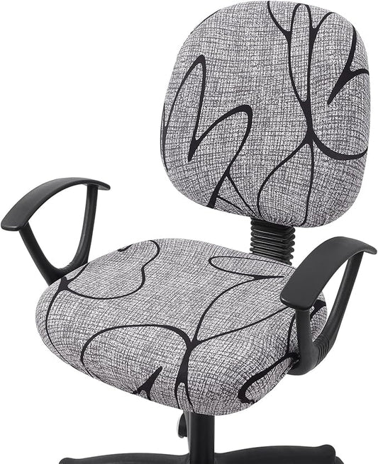 Smiry Stretch Printed Office Computer Chair Covers, Universal Washable Removable Desk Rotating Chair Slipcovers Protector, Seat + Backrest Cover - Grey and Black