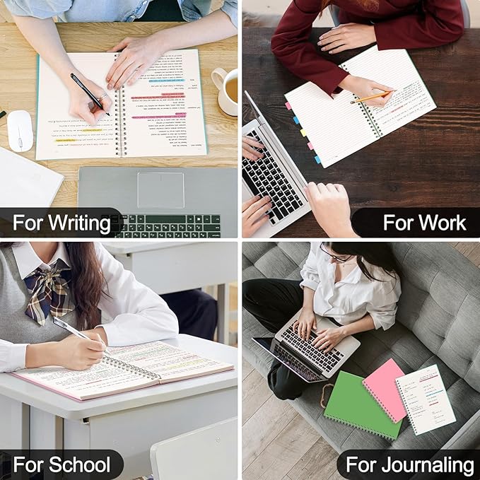 AHGXG Spiral Notebook College Ruled - Spiral Journal Perforated Notebook A4 8.5" x 11", 300 Pages Easy Tear Perforated Pages, 100GSM Thick Paper, Plastic Hardcover, for Writing Work School, Pink