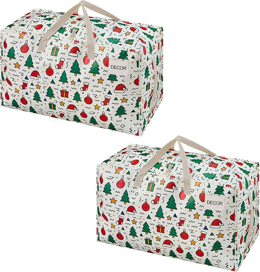 VENO 2 Pack Moving Bags and Large Christmas Decoration Storage Bins with lids. Alternative to Moving Boxes, Packing Supplies for College. Heavy Duty Totes (Jingle Mix, 2 Pack)
