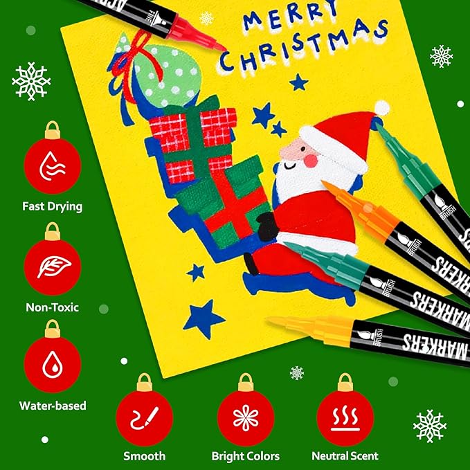 48 Colors Acrylic Paint Markers, Dual Tip with Fine Tip and Brush Tip Pens for Stone, Wood, Calligraphy, Canvas, Ceramic, Metal, Glass, Rock Painting, DIY Crafts