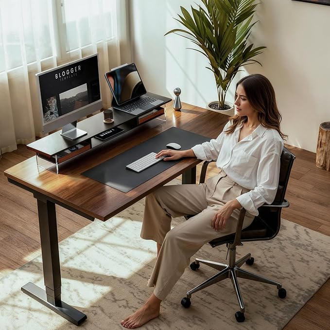 Fenge Acrylic Monitor Stand, 2 Tier Dual Monitor Riser with Solid Wood Drawers, 42.5 Inch Computer Stand for Two 27 Inch Monitors, Desk Shelf for PC, Laptop, Printer, TV, Black