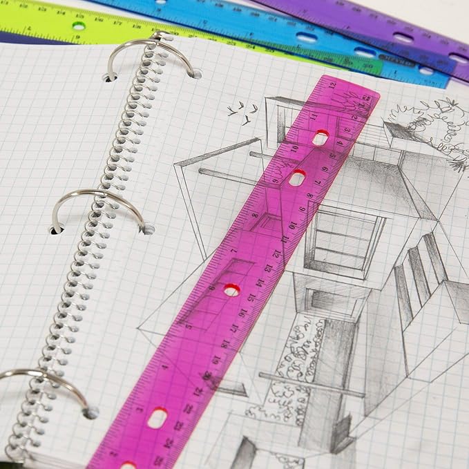 BAZIC Jeweltones Color Plastic Ruler 12" (30cm), Inches Centimeter Metric Measuring Drafting Rulers, for Students School Supplies (4/Pack), 1-Pack