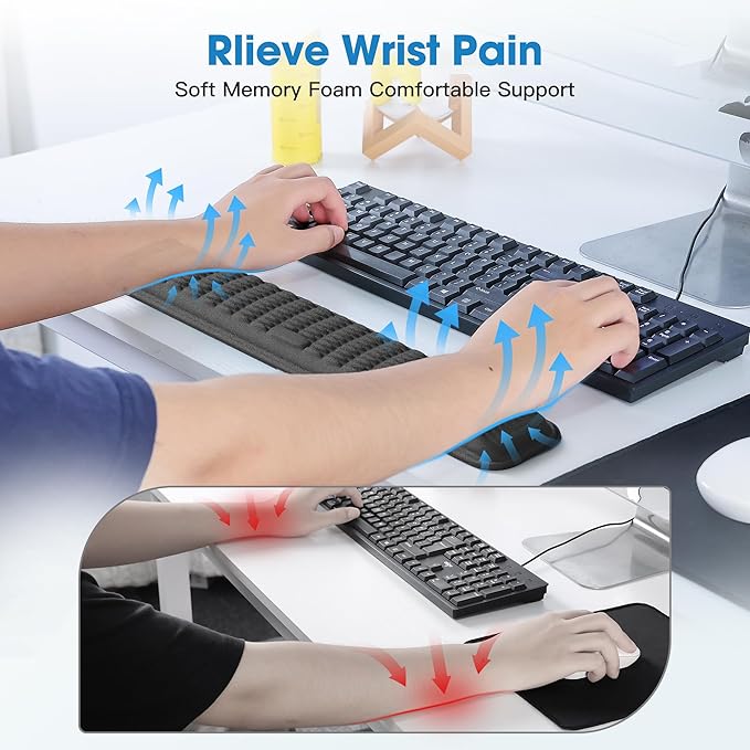 MEKASS Keyboard Wrist Rest, Soft Memory Foam Wrist Support for Keyboard, Keyboard Hand Rest Pad for Wrist Pain Relief, Keyboard Wrist Guard for Long Hours of Work, Gaming, Studying（Classic Black）