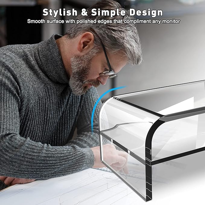 AboveTEK 2-Tier Acrylic Monitor Stand, Computer Riser for Home Office, Clear Monitor Riser for Keyboard Storage, 18.9" x 8.7" Multi Monitor Desk Stand for iMac Multi-Media Laptop Printer TV