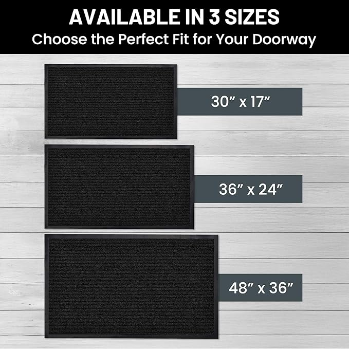 Sierra Concepts 2-Pack Front Door Mat Ribbed Black - Indoor Outdoor Floor Doormat Entryway Welcome Mats - Entrance Shoe Scraper, Entry Inside Outside Garage, 30" x 17"