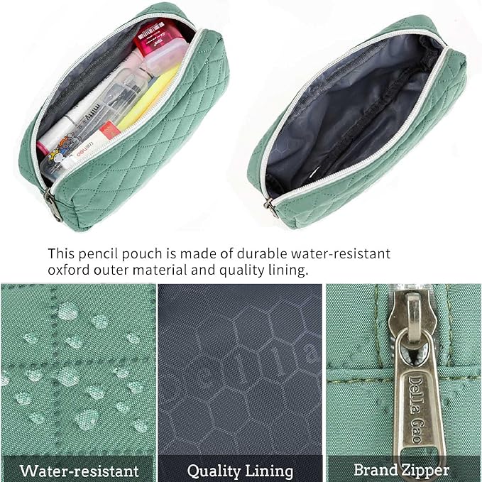 Della Gao Small Pencil Case Large Capacity Pencil Pouch Marker Pen Bag Coin Pouch Office Stationery Organizer (Dark Green)