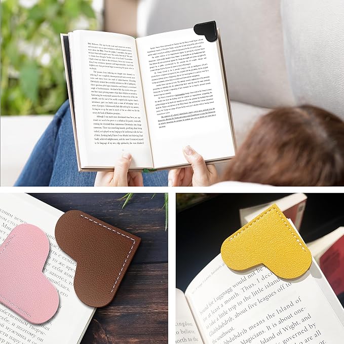 16Pcs Leather Heart Bookmarks,Cute Corner Page Book Marks,Book Accessories for Kids Women Book Lovers Teachers,Handmade Reading Gifts (16 PCS)