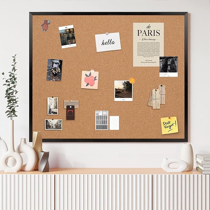 Board2by Extra Large Cork Bulletin Board 48" X 48", Black Wood Framed 4'x4' Corkboard for Wall, Wall Mounted Notice Pin Board with 18 Push Pins for School, Home & Office
