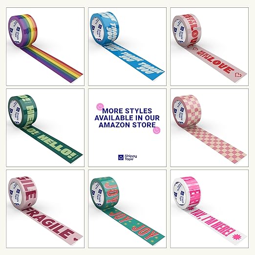 Fragile Packing Tape, Pink Burgundy Heart Cute Designer Packaging and Shipping Tape for Small Business - Printed Tape for Moving, 1.88" x 110 Yards (330 feet)