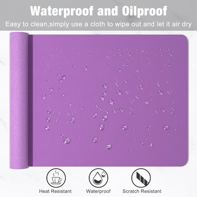 Hsurbtra Desk Pad, 35.5" x 17" PU Leather Desk Mat, XXL Extended Mouse Pad, Waterproof Desktop Blotter Protector, Non-Slip Ultra Thin Large Laptop Keyboard Writing Mat for Office Home, Purple