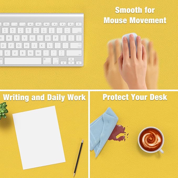 Hsurbtra Desk Pad, 30" x 14" PU Leather Desk Mat, XL Extended Mouse Pad, Waterproof Desktop Blotter Protector, Non-Slip Ultra Thin Large Laptop Keyboard Writing Mat for Office Home, Yellow