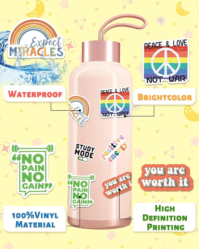 Greingways 300 PCS Inspirational Stickers for Adults, Motivational Water Bottle Stickers for Teens Kids Teachers, Journaling Scrapbook Laptop Positive Quote Vinyl Sticker for Vision Board Supplies