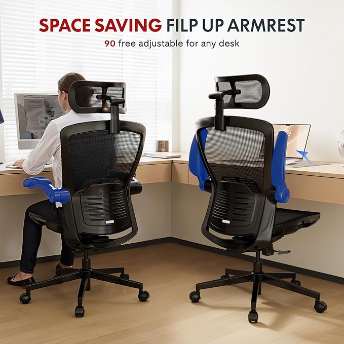 FLEXISPOT OC3-Pro Air Ergonomic Office Chair for Big and Tall Black, High Back Office Chair with Flip-up Arm/8-Level Lumbar Support, Mesh Seat Cushion, Chairs for Home Office Working Studying Gaming