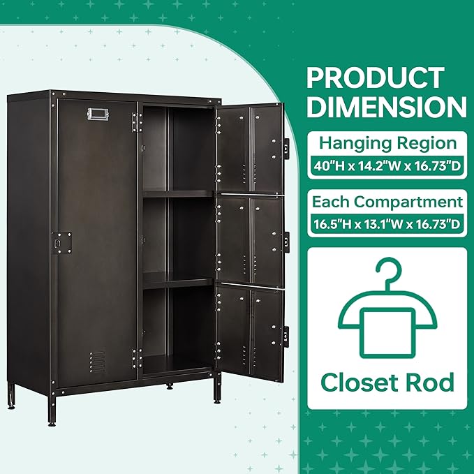 Letaya Metal Locker Storage Cabinet,55" Steel Retro Wardrobe,4 Doors Lockable,Adjustable Feet Organizer Locker for Employees Home Office School Gym (4 Door)
