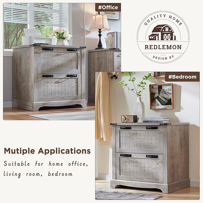 RedLemon File Cabinet with 2 Drawers, Farmhouse 30" Filing Cabinets with Hanging File Folders for A4/Letter/Legal Size Documents,Office Storage Cabinet for Study Room, Living Room(Light Rustic Oak)