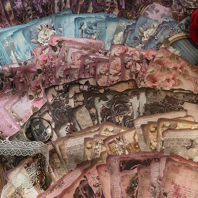 180 Sheets Scrapbook Paper,6 Pack(60 designs) Rose Story Style Mixed Media Collage Paper For Scrapbooking, Junk Journals, Card Making And Decoupage,3.9x5.5 Inch