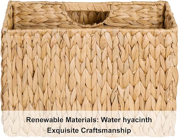 StorageWorks Hand-Woven Divided Magazine Basket, Rattan Magazine Holder, Natural Wicker Magazine Rack for Bathroom, Office, Water Hyacinth, 1 Pack
