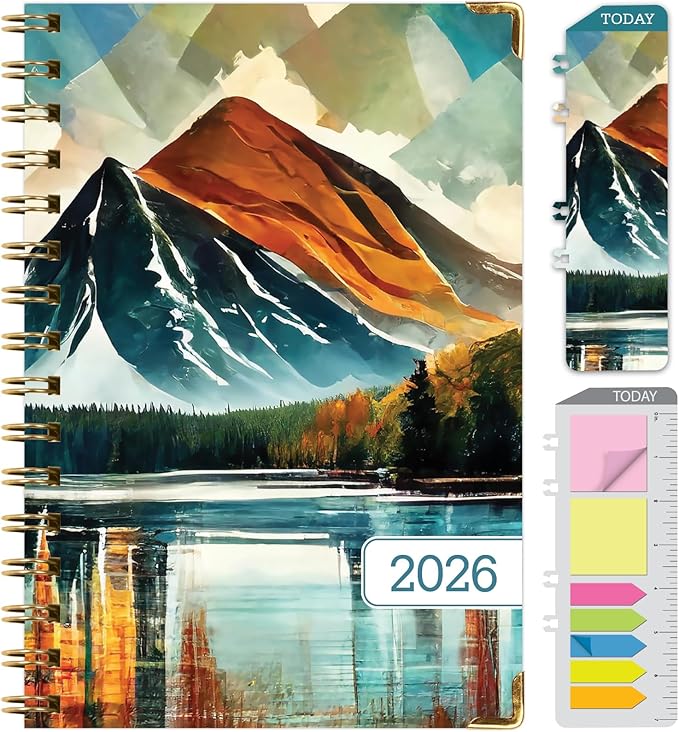 HARDCOVER 2026 Planner, 5.5"x8": 14 Months (November 2025 - December 2026), Daily Weekly Monthly Planner, Yearly Agenda, Bookmark, Pocket Folder and Sticky Note Set (Lake View)