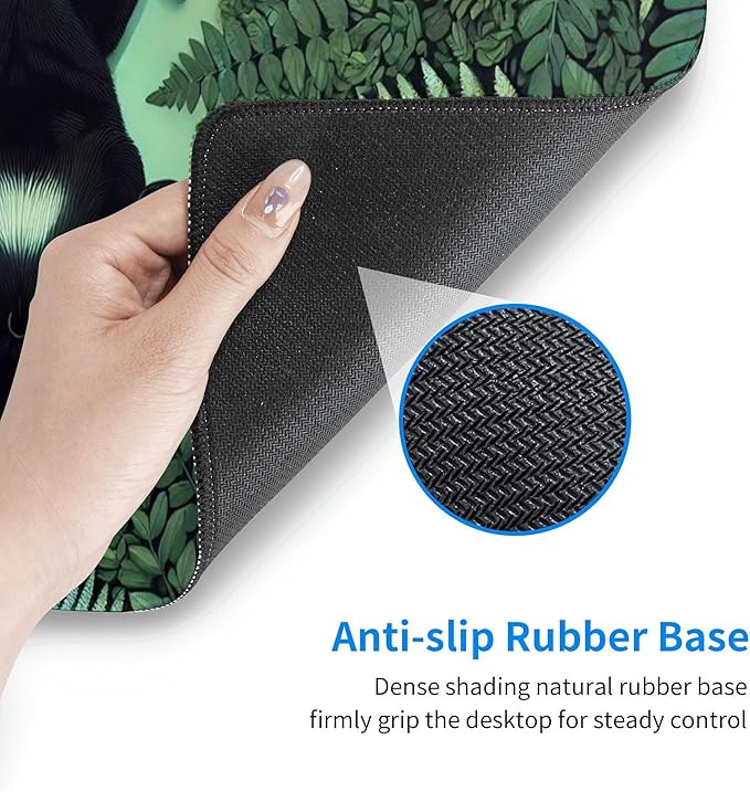 Green Plant Cat Desk Mat Large Gaming Mouse Pad Green Plant Cat Extended Mousepad Big in Laptop Computer Mouse Keyboard Mat for Office Desk Decor 31.5x12 in