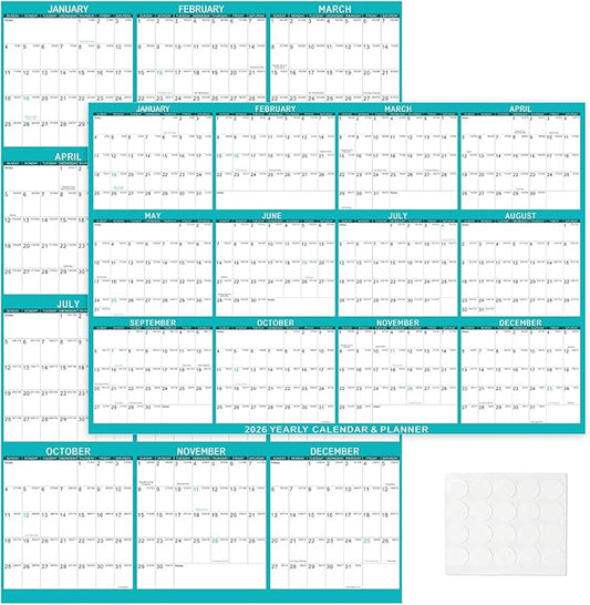 2026 Wall Calendar 24" x 36" Dry Erase Calendar for Wall from January 2026 to December 2026 12 Month Annual Large Yearly Wall Planner for Office School(Green)