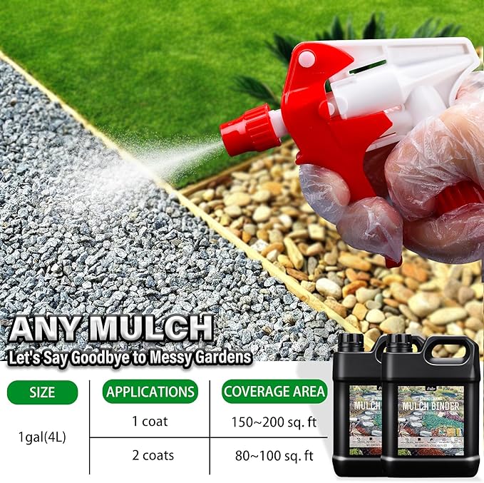 Mulch Glue - 0.5 Gallon / 64oz Mulch Adhesive Gravel Binder with Applicator for Landscaping, Garden - Non Toxic Ready to Use Landscape Lock Glue Mulches Stabilizer for Pea Gravel, Rock, Stones, Bark
