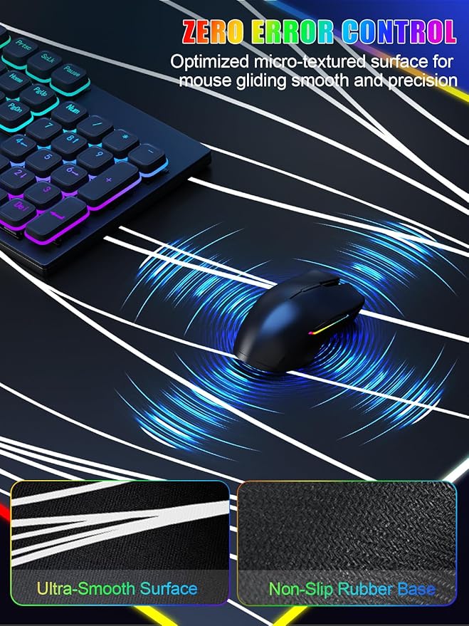 Mouse Pad with Foldable Phone Holder & Wireless Charger, XXL RGB Gaming Mousepad 31.5"x15.8" Large Desk Mat for Keyboard, Black Desk Pad with Dual Qi Charging Station | 11 Colors 5 Modes | Waterproof