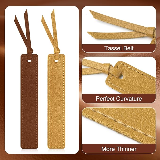 Leather Bookmark, 6 Pcs Classic Style Bookmark for Men, 0.05 Inches Thin Handmade Stitched Book Marks, Page Markers Reading Gifts for Book Lovers and School Students (Light Retro)