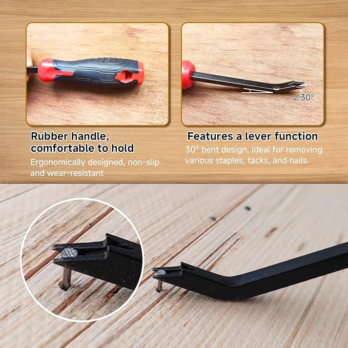 Staple Remover, Heavy Duty Staple Remover Tool,Upholstery Stapler Remover for Carpet,Wood,Floor, Furniture, Construction, Industrial Staple Lifter Removes Flooring, Carton Box Staples(Red/Black)