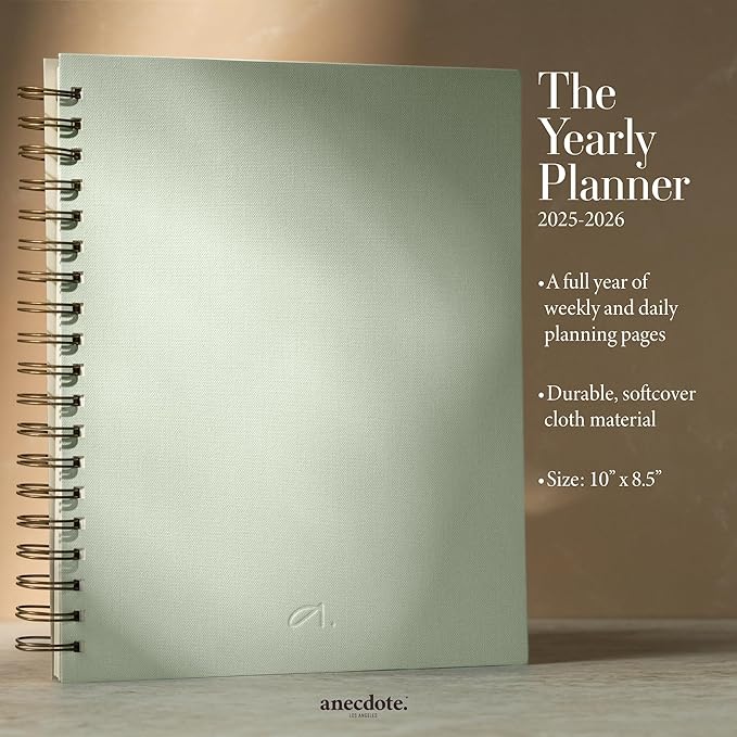 Anecdote Planner 2025 (8.5" x 10") Daily Planner Weekly Monthly Planner - 52 Weeks w/Library Buckram Cover, Brass Spiral - A4 Size Bleed-Resistant Paper – Dutch Blue